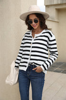 Striped Round Neck Button-Down Dropped Shoulder Cardigan - Guy Christopher 