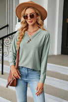 V-Neck Long Sleeve Blouse - Guy Christopher 