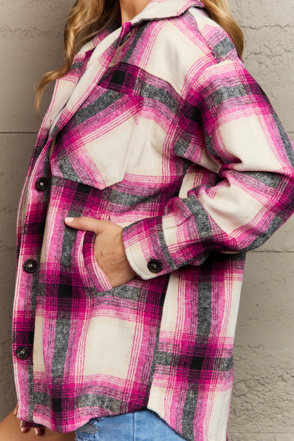 Zenana By The Fireplace Oversized Plaid Shacket in Magenta - Guy Christopher 