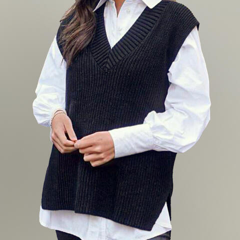 V-Neck Slit Sweater Vest - Guy Christopher 