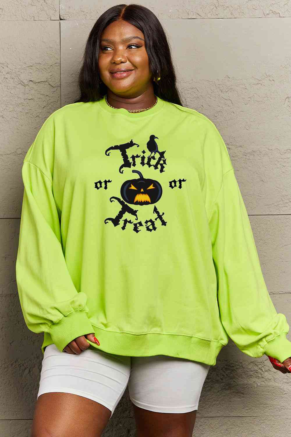 Simply Love Full Size TRICK OR TREAT Graphic Sweatshirt - Guy Christopher 