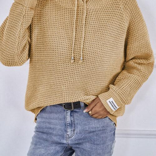 Drawstring Long Sleeve Hooded Sweater
