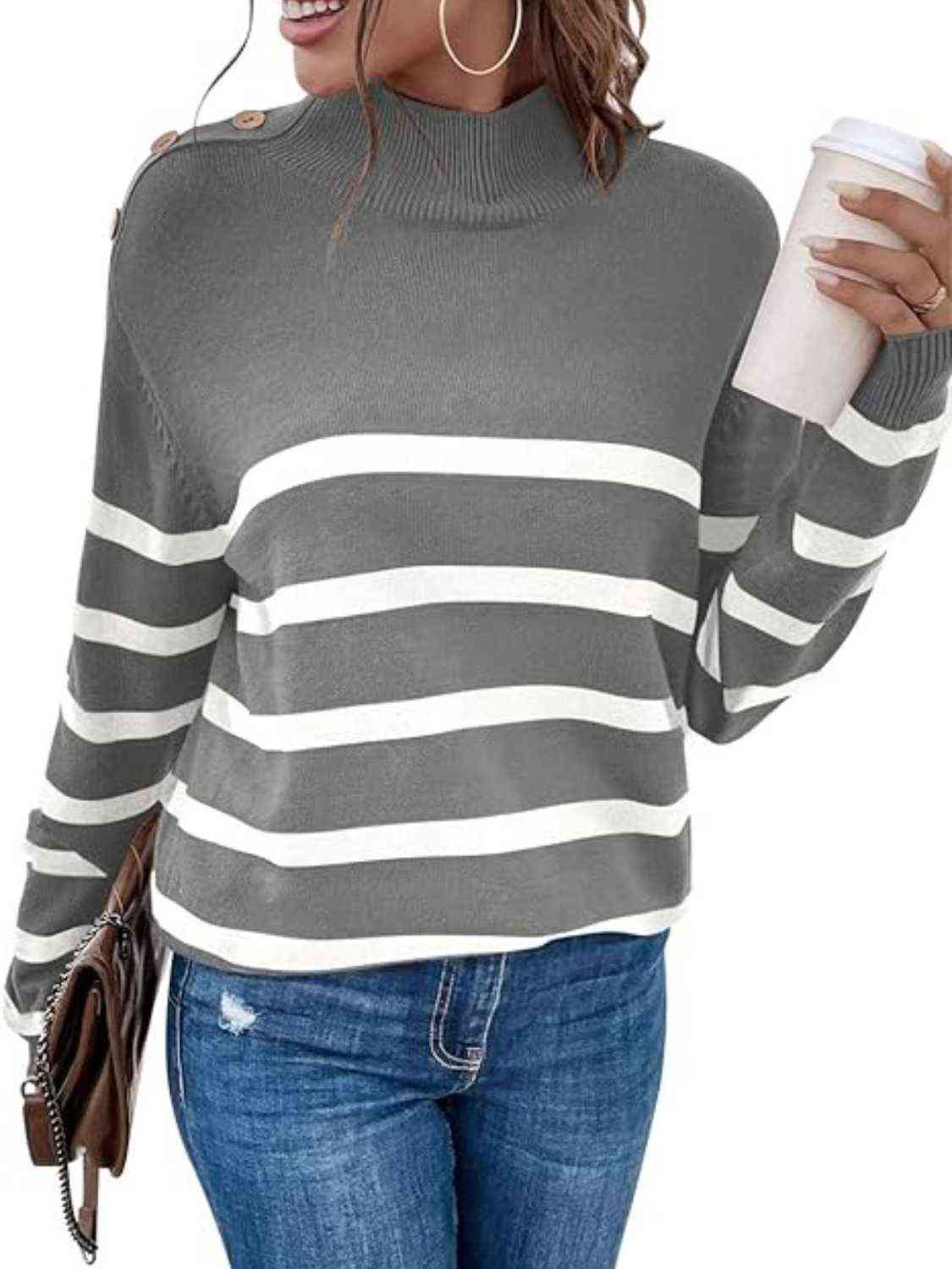 Striped Shoulder Detail Sweater - Guy Christopher 