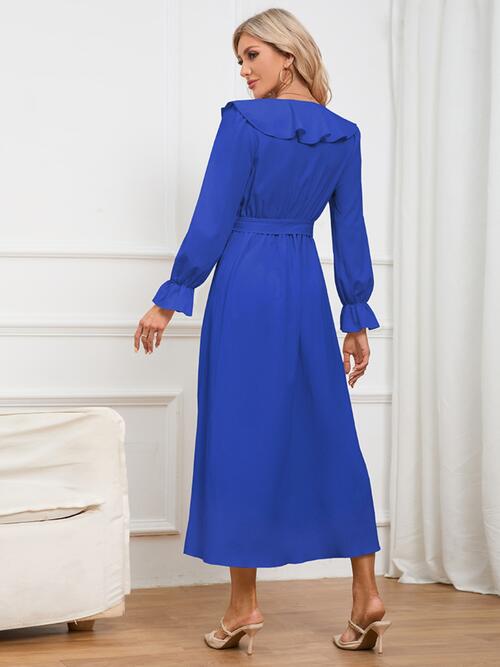 Surplice Tie Front Flounce Sleeve Dress - Guy Christopher 