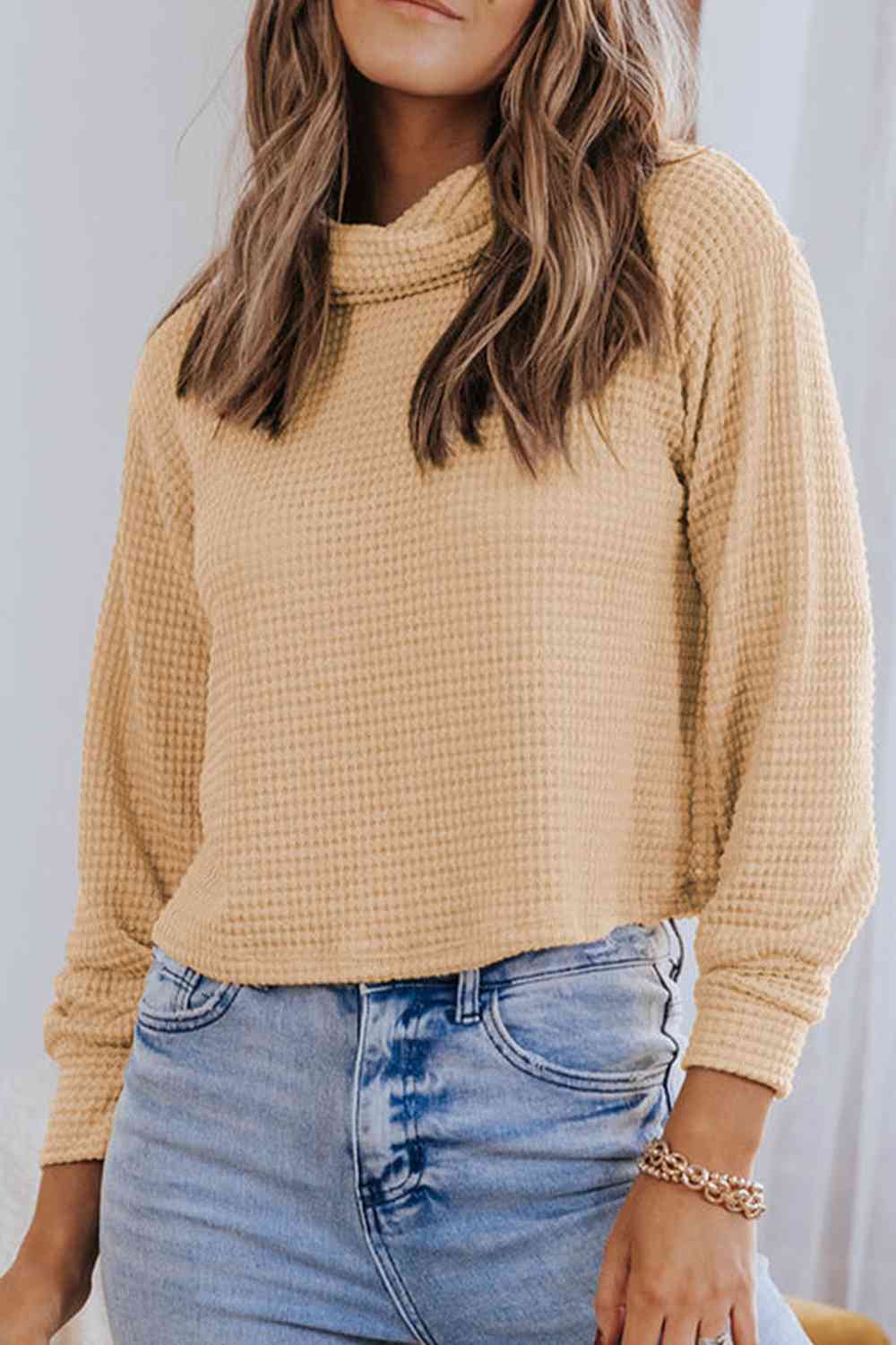 Waffle-Knit High Neck Top - Guy Christopher 
