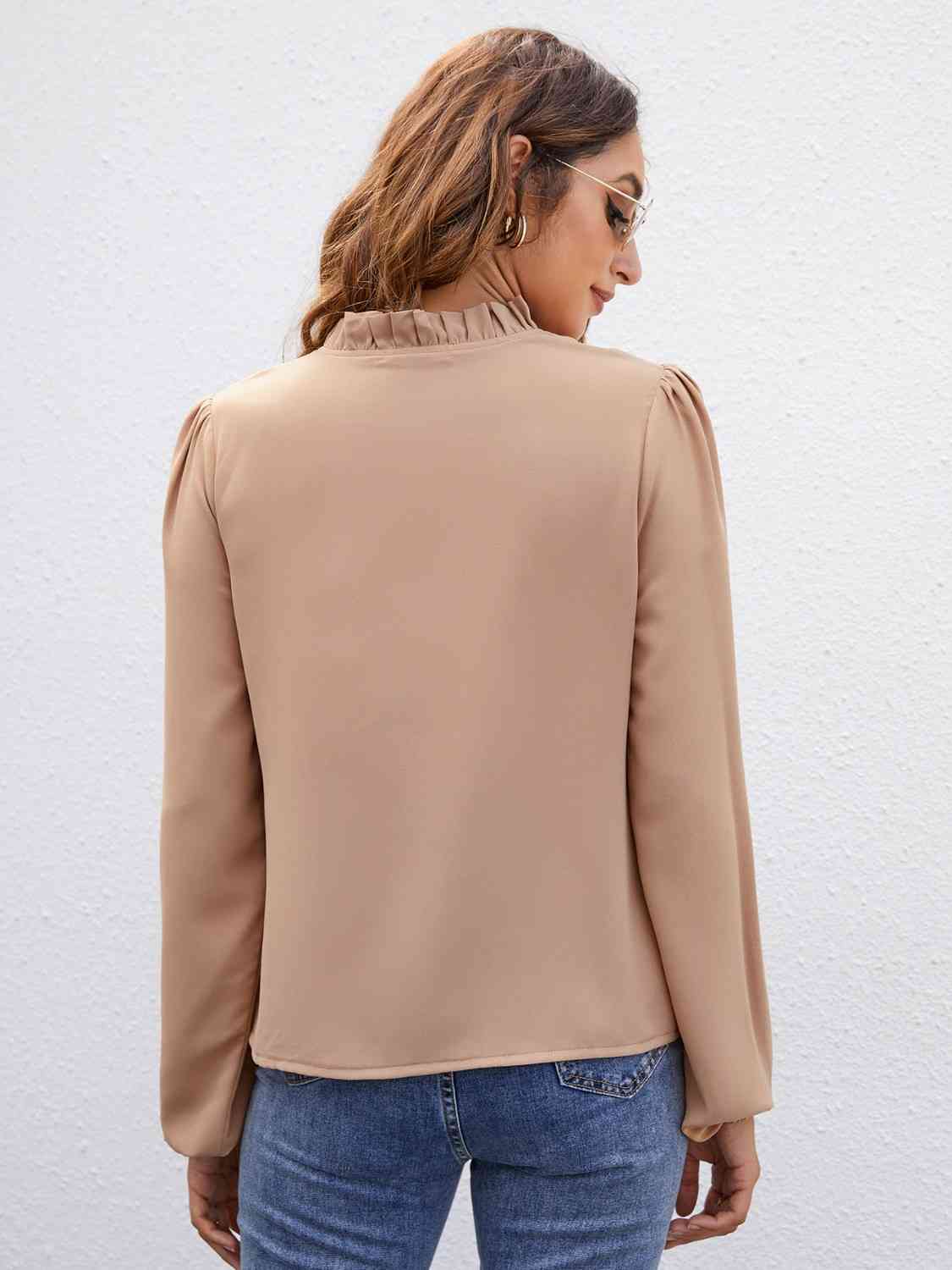 Tie Neck Puff Sleeve Blouse - Guy Christopher 