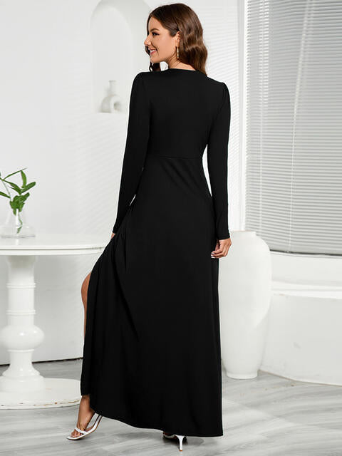 V-Neck Long Sleeve Split Dress - Guy Christopher 