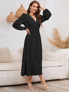 Surplice Balloon Sleeve Dress - Guy Christopher 