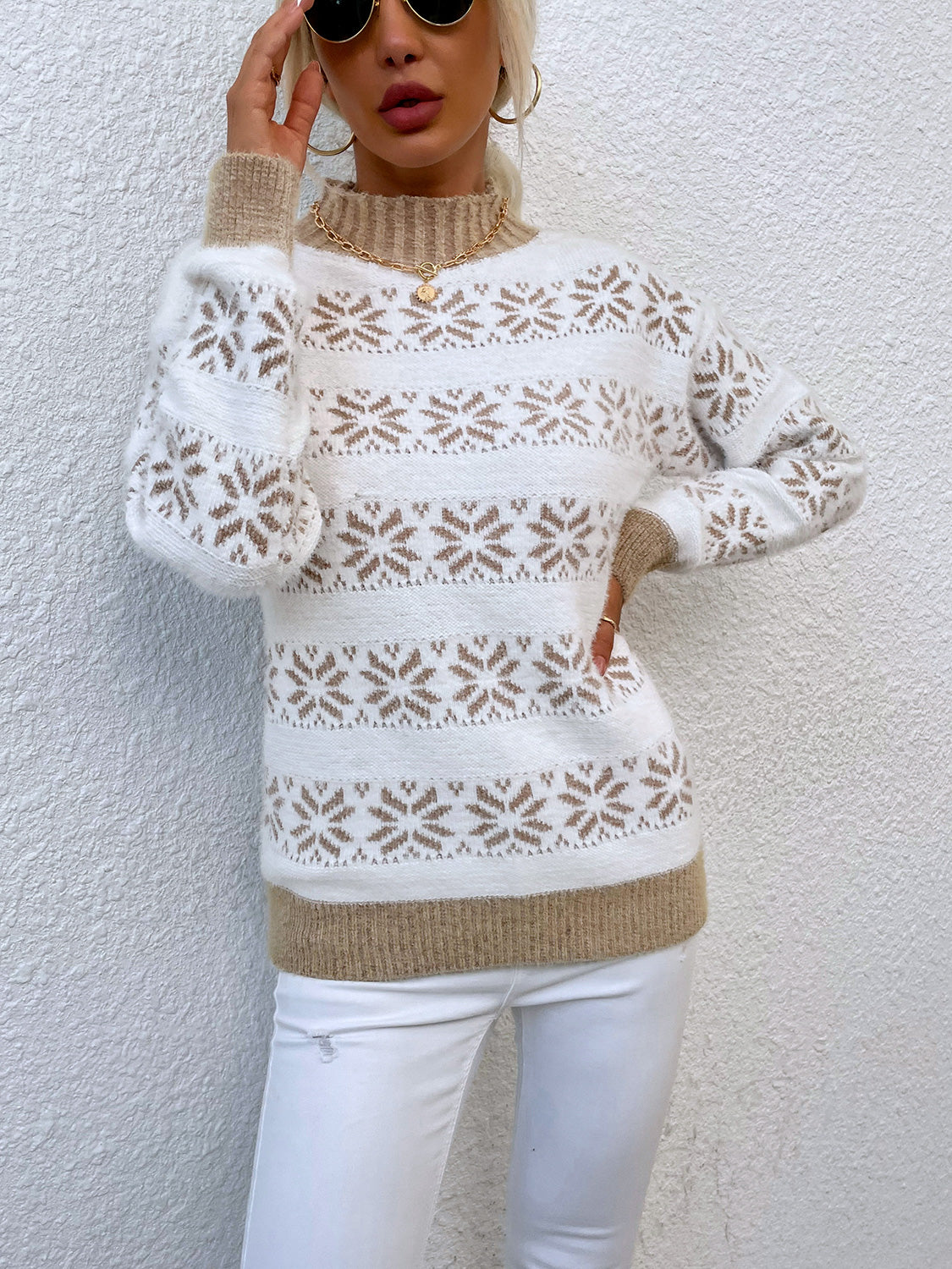 Snowflake Pattern Mock Neck Sweater - Guy Christopher 