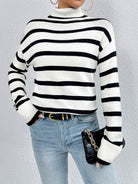 Striped Turtleneck Drop Shoulder Sweater - Guy Christopher 