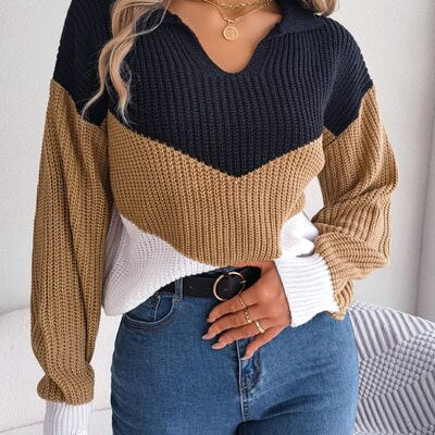 Color Block Dropped Shoulder Sweater