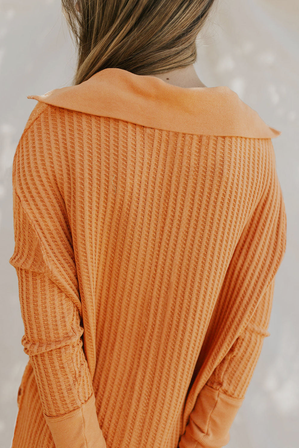 Waffle-Knit Slit Drop Shoulder Top - Guy Christopher 