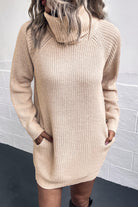 Turtleneck Sweater Dress with Pockets - Guy Christopher 