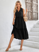 Tie Neck Frill Trim Sleeveless Dress - Guy Christopher 