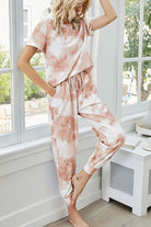 Tie-Dye Round Neck Short Sleeve Top and Pants Lounge Set - Guy Christopher 