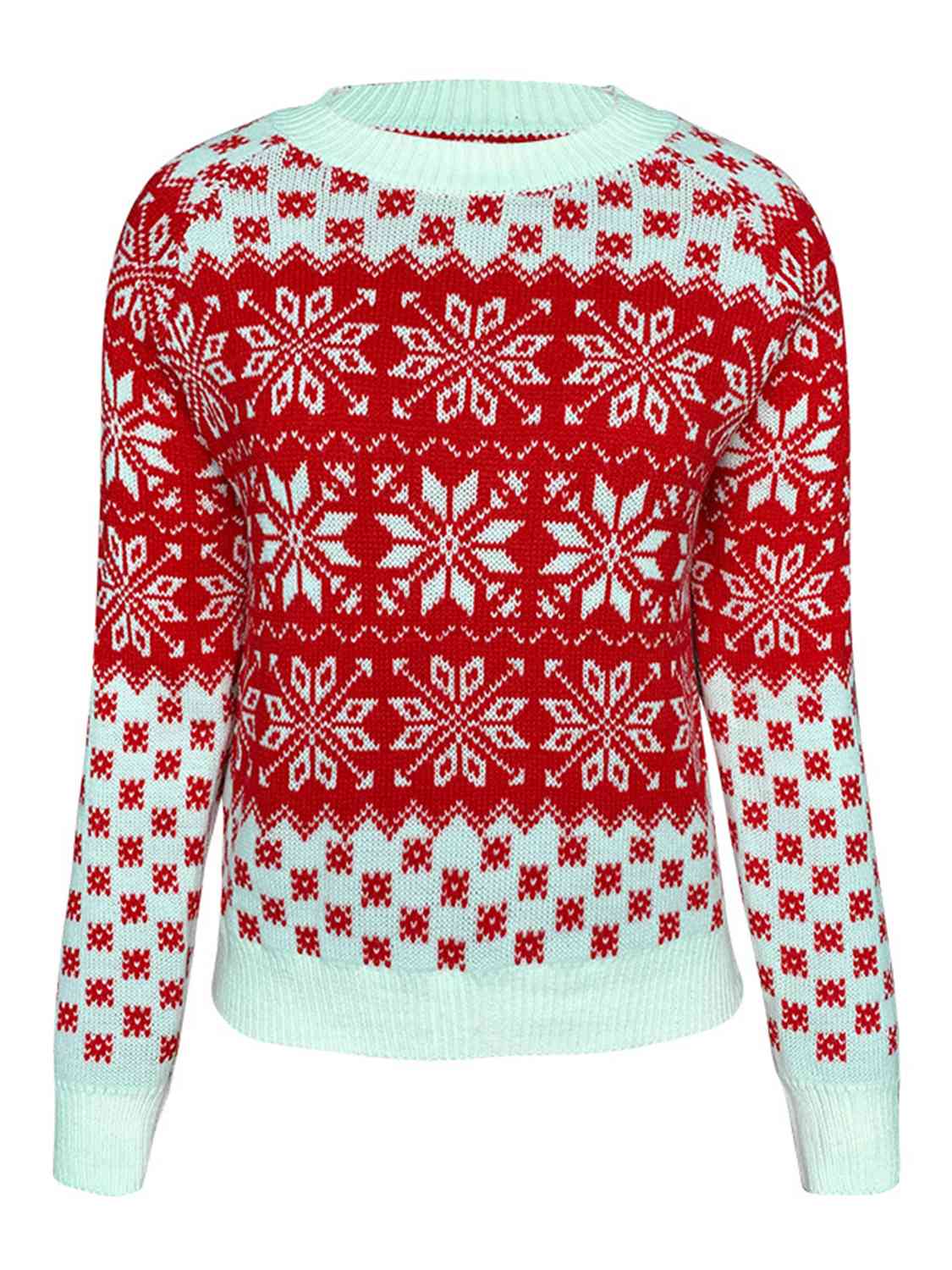 Snowflake Round Neck Long Sleeve Sweater - Guy Christopher 