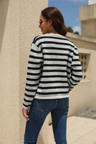 Striped Round Neck Button-Down Dropped Shoulder Cardigan - Guy Christopher 