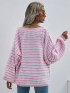 Striped Drop Shoulder V-Neck Pullover Sweater - Guy Christopher 