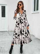 Surplice Neck Long Sleeve Midi Dress - Guy Christopher 