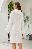 Woven Right Mixed Knit Turtleneck Lantern Sleeve Sweater Dress - Guy Christopher 