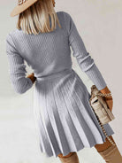 Surplice Neck Tie Front Pleated Sweater Dress - Guy Christopher 