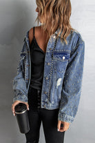 Studded Button Down Denim Jacket - Guy Christopher 