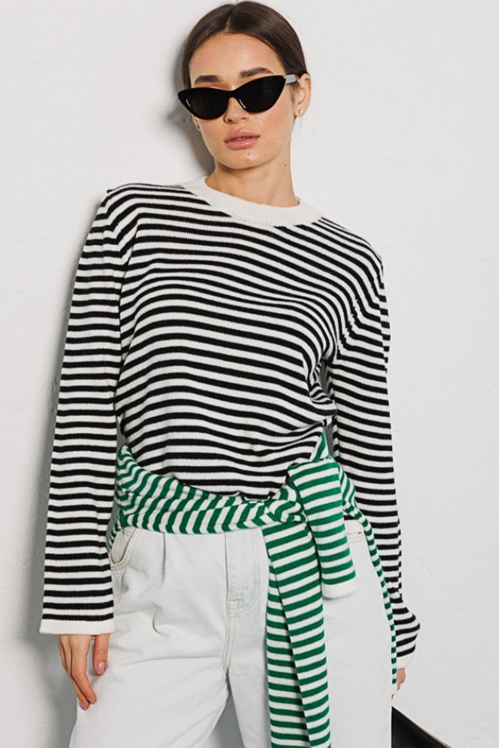 Striped Round Neck Long Sleeve Sweater - Guy Christopher 