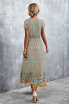 V-Neck Short Sleeve Printed Maxi Dress - Guy Christopher 