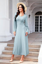 Tie Back Ribbed Round Neck Long Sleeve Dress - Guy Christopher 