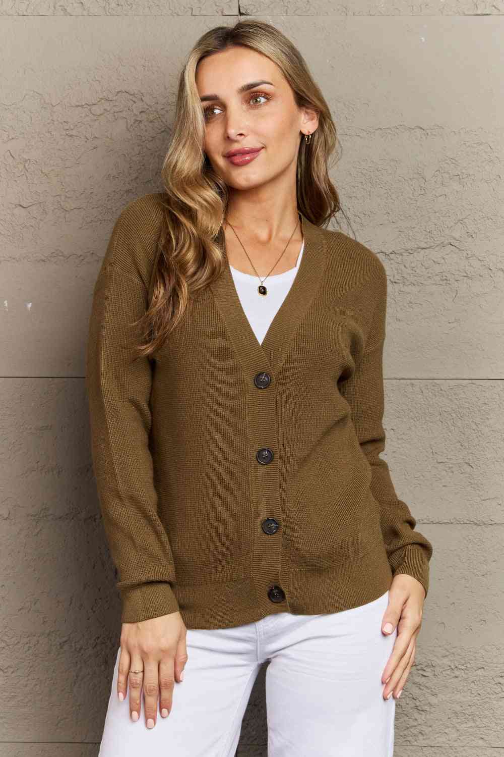 Zenana Kiss Me Tonight Full Size Button Down Cardigan in Olive - Guy Christopher 