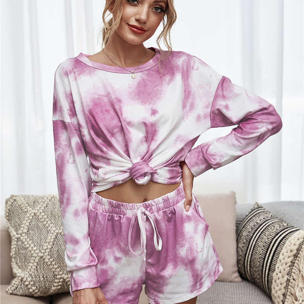 Tie-Dye Dropped Shoulder Top and Shorts Lounge Set - Guy Christopher 