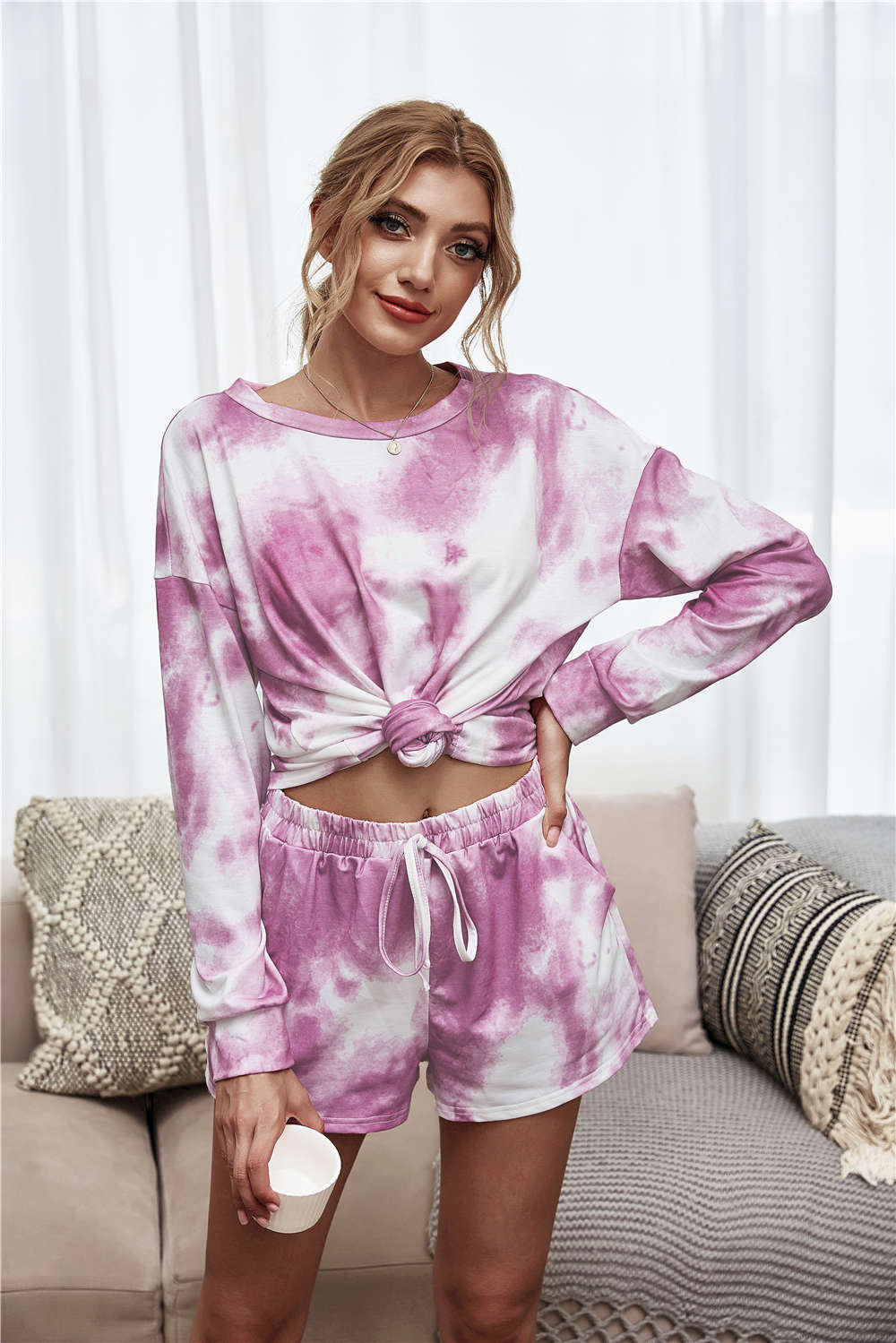 Tie-Dye Dropped Shoulder Top and Shorts Lounge Set - Guy Christopher 