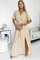 Surplice Neck Slit Maxi Dress - Guy Christopher 