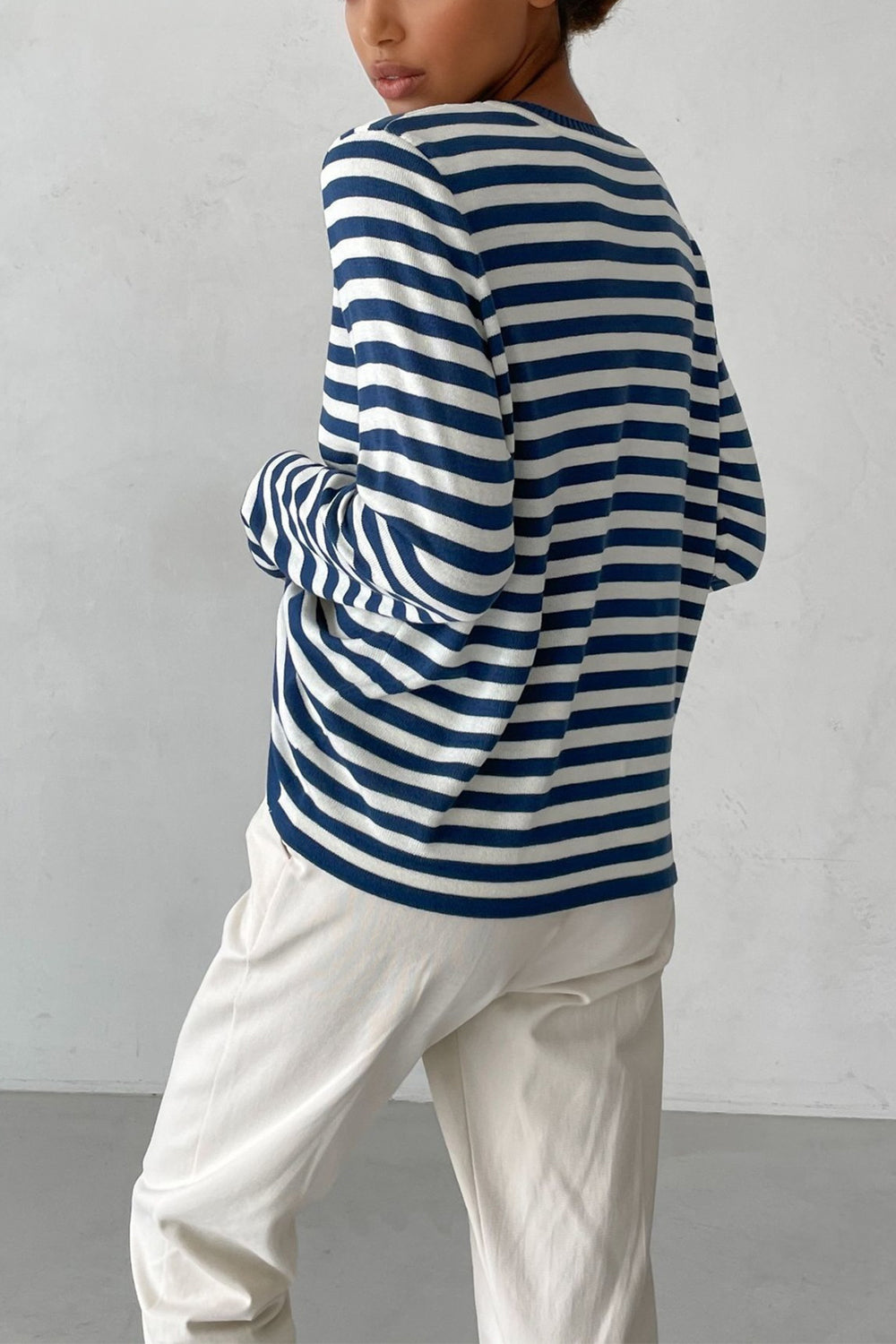 Striped Round Neck Long Sleeve Sweater - Guy Christopher 