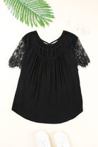 Strappy Neck Spliced Lace Eyelash Trim Blouse - Guy Christopher 