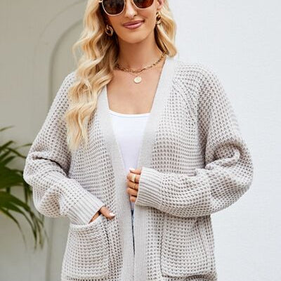 Open Front Raglan Sleeve Pocketed Cardigan