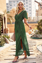 Surplice Neck High Slit Glitter Maxi Dress - Guy Christopher 