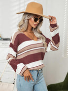 Striped V-Neck Long Sleeve Knit Top - Guy Christopher 