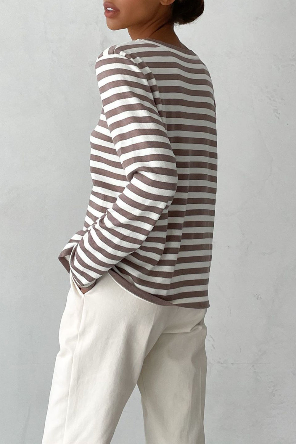 Striped Round Neck Long Sleeve Sweater - Guy Christopher 