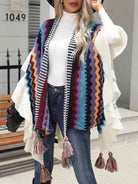 Striped Open Front Poncho with Tassels - Guy Christopher 