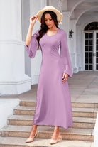 Tie Back Ribbed Round Neck Long Sleeve Dress - Guy Christopher 