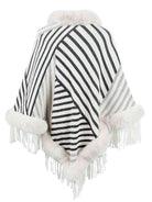 Striped Fringe Hem Poncho - Guy Christopher 