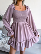 Smocked Flounce Sleeve Square Neck Dress - Guy Christopher 