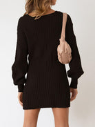 Surplice Neck Long Sleeve Sweater Dress - Guy Christopher 