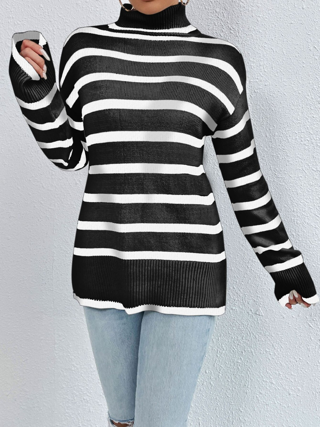 Striped Turtleneck Drop Shoulder Sweater - Guy Christopher 