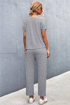 V-Neck Short Sleeve T-Shirt and Drawstring Waist Pants Set - Guy Christopher 