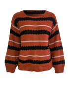 Striped Round Neck Long Sleeve Sweater - Guy Christopher 