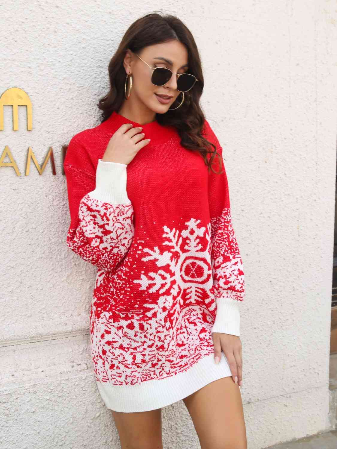 Snowflake Pattern Sweater Dress - Guy Christopher 