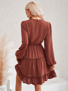 Swiss Dot Lace Trim Balloon Sleeve Dress - Guy Christopher 