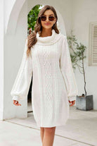 Woven Right Mixed Knit Turtleneck Lantern Sleeve Sweater Dress - Guy Christopher 